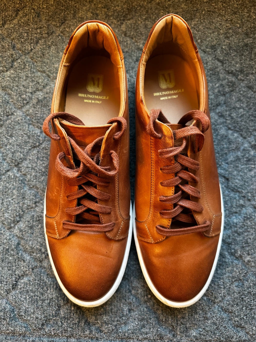 Bruno Magli Tan/Brown Leather Low-Top Sneakers